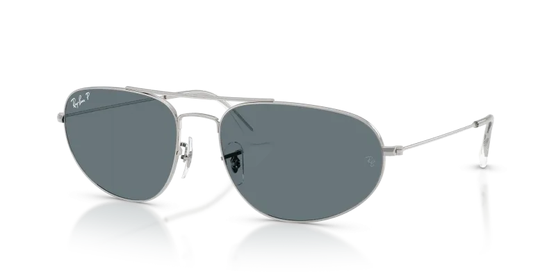 Rayban RB3945-003/3R แว่นกันแดดทรงเรขาคณิตสีเงินเลนส์โพลาไรซ์น้ำเงินเข้ม ยูนิเซ็กซ์