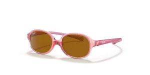 Rayban RJ9187S 7080/3 แว่นกันแดดเด็กทรงวงรี สีแดงอ่อนโปร่งใสเลนส์น้ำตาล