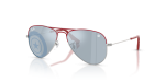 แว่นกันแดด Rayban Junior Aviator RJ9506S-305/U3 Silver With Top Red แว่นกันแดด Rayban RJ9506S-305/U3 มุมเฉียง เงินพร้อมด้านบนสีแดง สำหรับเด็กทุกเพศ