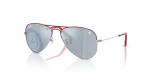 แว่นกันแดด Rayban Junior Aviator RJ9506S-305/U3 Silver With Top Red แว่นกันแดด Rayban RJ9506S-305/U3 มุมเฉียง เงินพร้อมด้านบนสีแดง สำหรับเด็กทุกเพศ