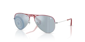 แว่นกันแดด Rayban RJ9506S-305/U3 มุมเฉียง เงินพร้อมด้านบนสีแดง สำหรับเด็กทุกเพศ