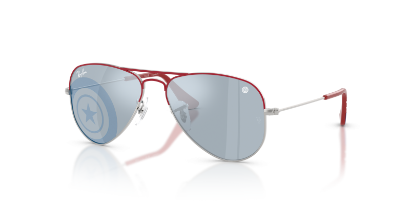 แว่นกันแดด Rayban Junior Aviator RJ9506S-305/U3 Silver With Top Red แว่นกันแดด Rayban RJ9506S-305/U3 มุมเฉียง เงินพร้อมด้านบนสีแดง สำหรับเด็กทุกเพศ