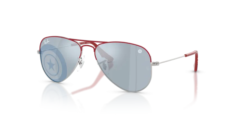แว่นกันแดด Rayban Junior Aviator RJ9506S-305/U3 Silver With Top Red แว่นกันแดด Rayban RJ9506S-305/U3 มุมเฉียง เงินพร้อมด้านบนสีแดง สำหรับเด็กทุกเพศ