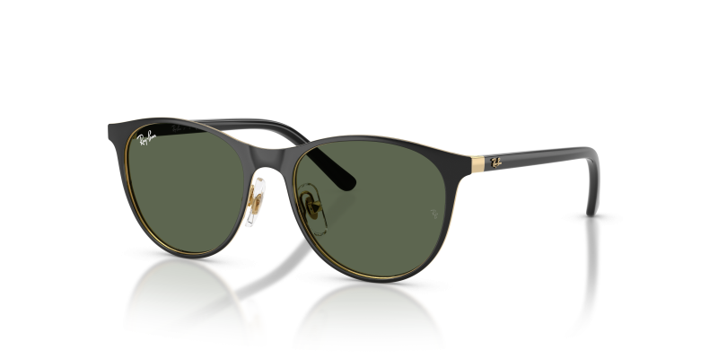 Rayban RJ9552S 294/71 แว่นกันแดดเด็กทรงกลมโลหะ สีดำพื้นทองเลนส์เขียวเข้ม