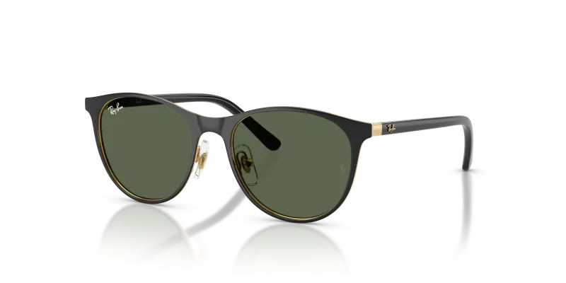 Rayban RJ9552S 294/71 แว่นกันแดดเด็กทรงกลมโลหะ สีดำพื้นทองเลนส์เขียวเข้ม