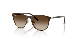 Rayban RJ9552S 297/13 แว่นกันแดดเด็กทรงกลมโลหะ สีน้ำตาลแมททองอะริสต้าเลนส์ไล่ระดับ