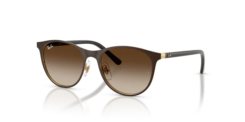 Rayban RJ9552S 297/13 แว่นกันแดดเด็กทรงกลมโลหะ สีน้ำตาลแมททองอะริสต้าเลนส์ไล่ระดับ