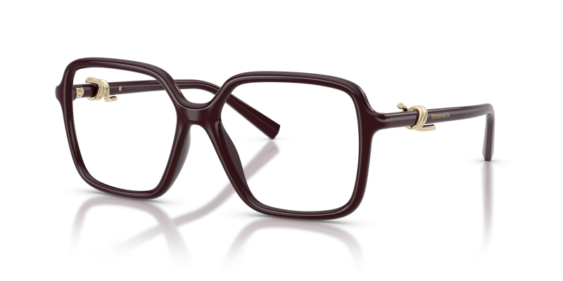 แว่นสายตา Tiffany & Co TF2295U-8447 มุมเฉียง สีเบอร์กันดีโปร่งใส สำหรับผู้หญิง