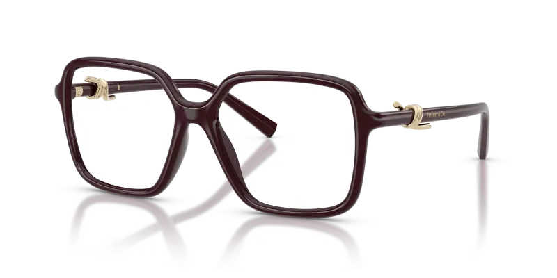 แว่นสายตา Tiffany & Co TF2295U-8447 มุมเฉียง สีเบอร์กันดีโปร่งใส สำหรับผู้หญิง