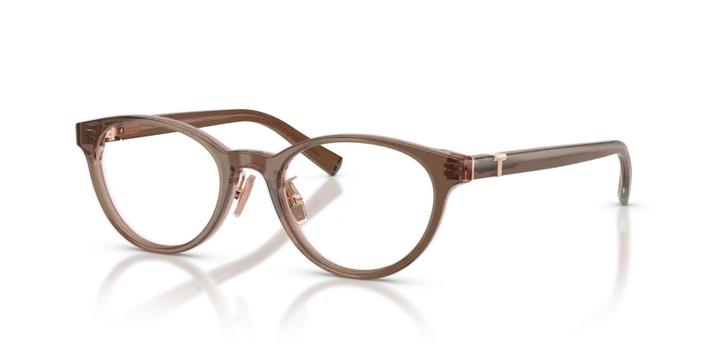 กรอบแว่นสายตา Tiffany & Co TF2306D-8255 Brown Transparent On Pink แว่นสายตา Tiffany & Co TF2306D-8255 มุมเฉียง โปร่งใสน้ำตาลบนสีชมพู สำหรับผู้หญิง