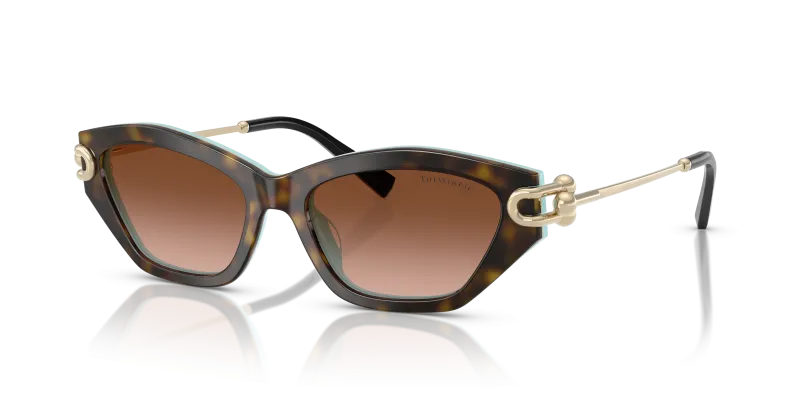 แว่นกันแดด Tiffany & Co TF4231U-81343B มุมเฉียง สีฮาวานาพื้นน้ำเงิน Tiffany สำหรับผู้หญิง
