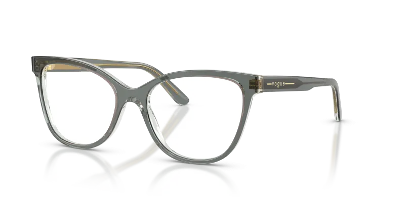 กรอบแว่นสายตา Vogue VO5748-3325 Top Transparent Green Transparent Green แว่นสายตา Vogue VO5748-3325 มุมเฉียง สีด้านบนสีเขียวโปร่งใส/สีเขียวโปร่งใส สำหรับผู้หญิง