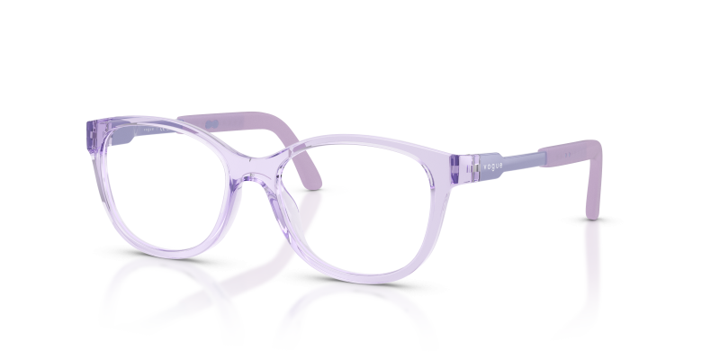 กรอบแว่นสายตา Vogue VY2049-3333 Transparent Lilac แว่นสายตา Vogue VY2049-3333 มุมเฉียง สีไลแลคโปร่งใส สำหรับเด็กผู้หญิง