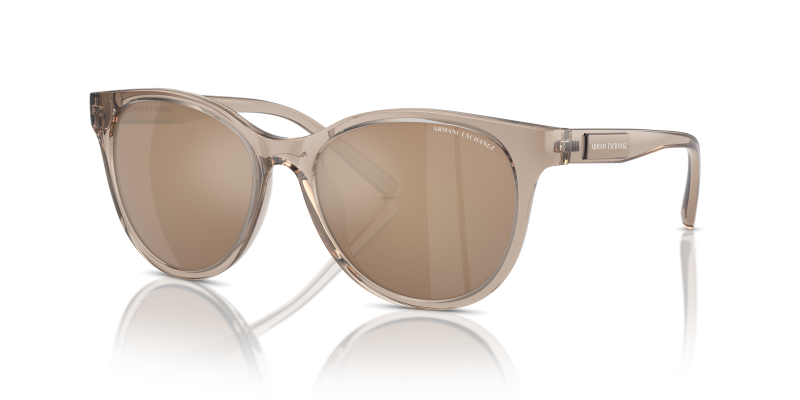 แว่นกันแดด Armani Exchange AX4144SU-83447P Shiny Transparent Brown Brown Mirror Gold แว่นกันแดด Armani Exchange AX4144SU-83447P มุมเฉียง สีน้ำตาลโปร่งใสประกาย สำหรับผู้หญิง