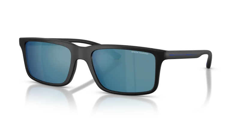 แว่นกันแดด Armani Exchange AX4157SU-807855 Matte Black Dark Blue Mirror แว่นกันแดด Armani Exchange AX4157SU-807855 มุมเฉียง สีดำด้าน สำหรับผู้ชาย