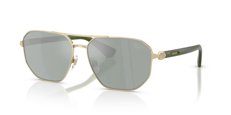 แว่นกันแดด Burberry BE3166-110982 Light Gold Petrol Green Mirror Silver แว่นกันแดด Burberry BE3166-110982 มุมเฉียง สีทองอ่อน สำหรับผู้ชาย