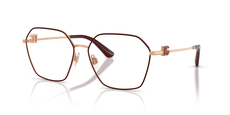 กรอบแว่นสายตา Dolce & Gabbana DG1366-1351 Pink Gold/Bordeaux แว่นสายตา Dolce & Gabbana DG1366-1351 มุมเฉียง สีทองชมพู/บอร์โด สำหรับผู้หญิง