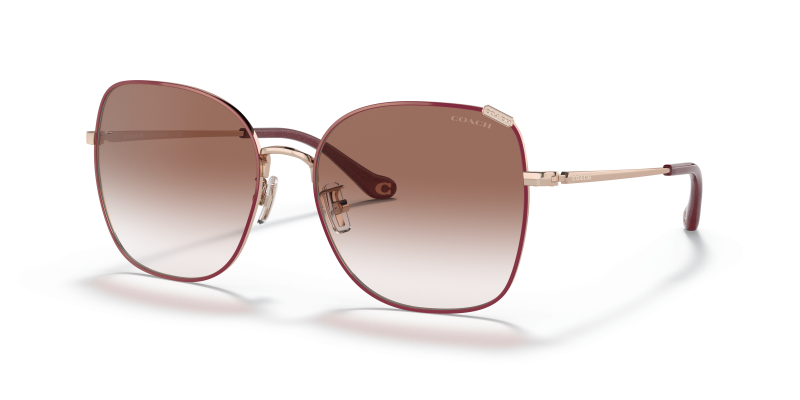 แว่นกันแดด Coach HC7133-94038D Shiny Rose Gold Burgundy Gradient แว่นกันแดด Coach HC7133-94038D มุมเฉียง สี Shiny Rose Gold/Burgundy Front สำหรับผู้หญิง