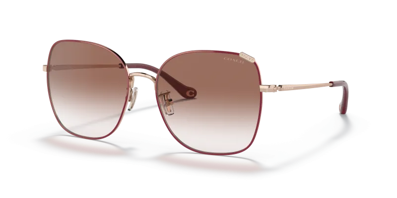 แว่นกันแดด Coach HC7133-94038D Shiny Rose Gold Burgundy Gradient แว่นกันแดด Coach HC7133-94038D มุมเฉียง สี Shiny Rose Gold/Burgundy Front สำหรับผู้หญิง