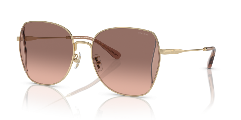 แว่นกันแดด Coach HC7158D-942913 Shiny Light Gold Brown Pink Gradient แว่นกันแดด Coach HC7158D-942913 มุมเฉียง สีทองอ่อนประกาย สำหรับผู้หญิง