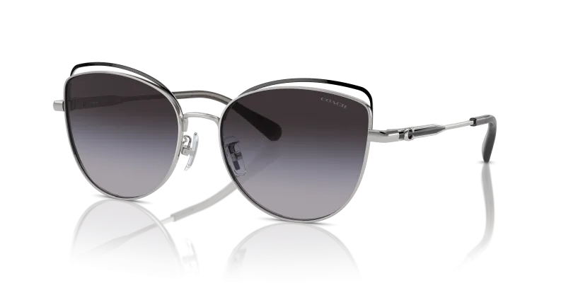 แว่นกันแดด Coach HC7162-90018G Shiny Silver / Black Grey Gradient แว่นกันแดด Coach HC7162-90018G มุมเฉียง สีเงินประกาย/ดำ สำหรับผู้หญิง