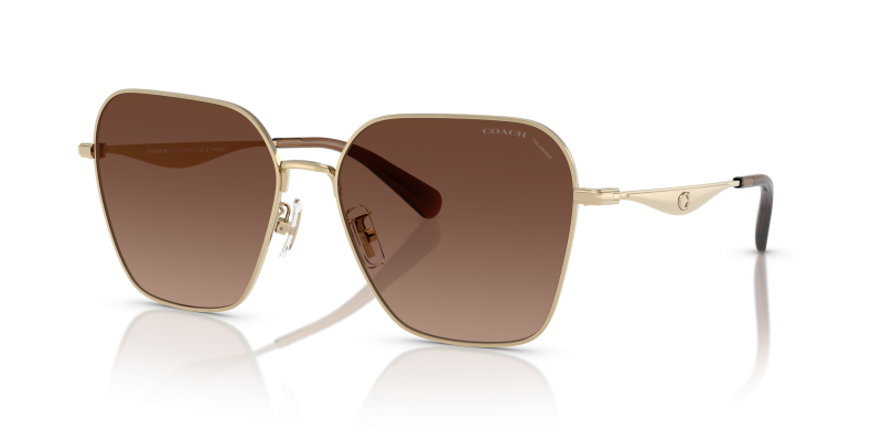 แว่นกันแดด Coach HC7168-9005T5 Shiny Light Gold Brown Gradient Polarized แว่นกันแดด Coach HC7168-9005T5 มุมเฉียง สีทองอ่อนประกาย สำหรับผู้หญิง