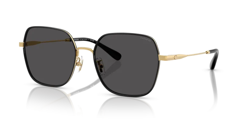 แว่นกันแดด Coach HC7180D-946687 Shiny Gold Black Grey Solid แว่นกันแดด Coach HC7180D-946687 มุมเฉียง สีทองประกาย/ดำ สำหรับผู้หญิง