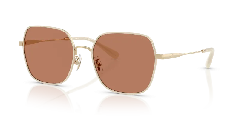 แว่นกันแดด Coach HC7180D-94683 มุมเฉียง ทองอ่อนแวววาว/สีขาวน้ำนม สำหรับผู้หญิง