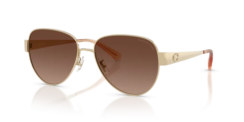 แว่นกันแดด Coach HC7186-900587 Shiny Light Gold Brown Gradient Polarized แว่นกันแดด Coach HC7186-900587 มุมเฉียง สีทองอ่อนประกาย สำหรับผู้หญิง