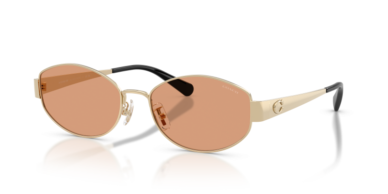 แว่นกันแดด Coach HC7192D-900584 Shiny Light Gold Light Brown Solid แว่นกันแดด Coach HC7192D-900584 มุมเฉียง สีทองอ่อนประกาย สำหรับผู้หญิง