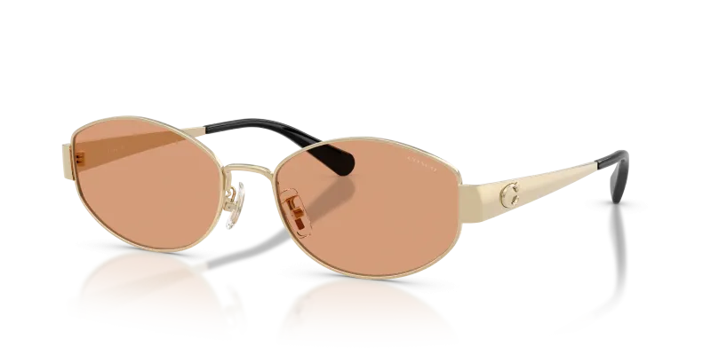 แว่นกันแดด Coach HC7192D-900584 Shiny Light Gold Light Brown Solid แว่นกันแดด Coach HC7192D-900584 มุมเฉียง สีทองอ่อนประกาย สำหรับผู้หญิง
