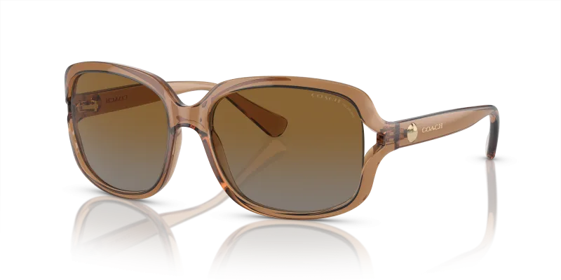 แว่นกันแดด Coach HC8169-5561T5 Transparent Brown Brown Grey Gradient Polarized แว่นกันแดด Coach HC8169-5561T5 มุมเฉียง สีน้ำตาลโปร่งใส สำหรับผู้หญิง