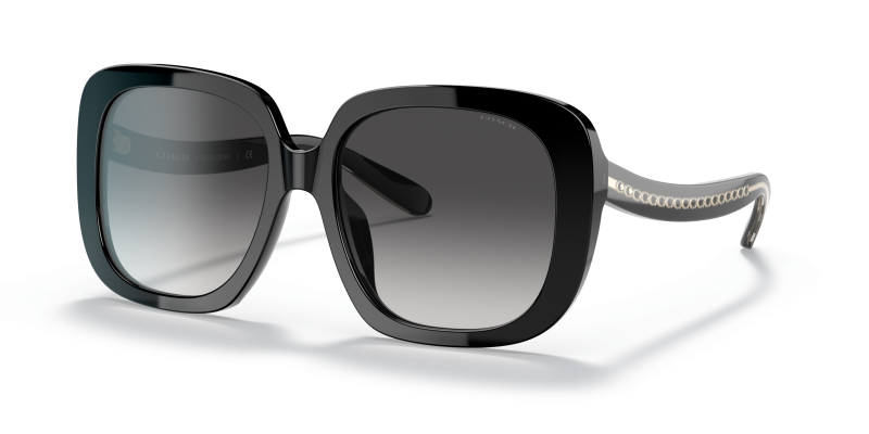 แว่นกันแดด Coach HC8323U-50028G Black Light Grey Gradient Black แว่นกันแดด Coach HC8323U-50028G มุมเฉียง สีดำ สำหรับผู้หญิง
