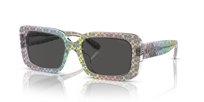 แว่นกันแดด Coach HC8380U-583587 Rainbow Signature C Grey Solid แว่นกันแดด Coach HC8380U-583587 มุมเฉียง ลายซิกเนเจอร์ C สีรุ้ง สำหรับผู้หญิง