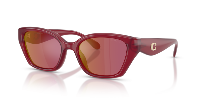แว่นกันแดด Coach HC8434U-5526D0 Milky Cherry Berry Flash แว่นกันแดด Coach HC8434U-5526D0 มุมเฉียง สี Milky Cherry สำหรับผู้หญิง