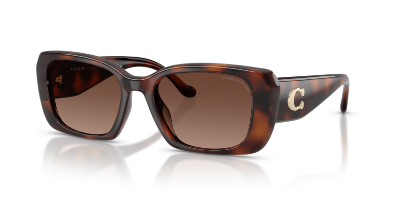 แว่นกันแดด Coach HC8435U-5120T5 Dark Tortoise Brown Gradient Polarized แว่นกันแดด Coach HC8435U-5120T5 มุมเฉียง สีลายเต่าเข้ม สำหรับผู้หญิง