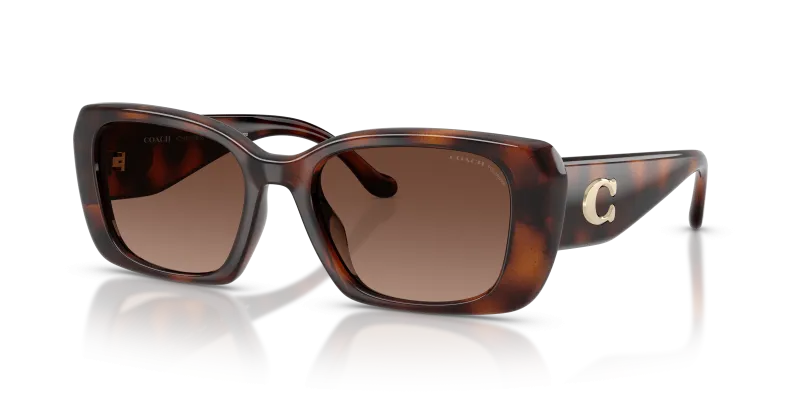 แว่นกันแดด Coach HC8435U-5120T5 Dark Tortoise Brown Gradient Polarized แว่นกันแดด Coach HC8435U-5120T5 มุมเฉียง สีลายเต่าเข้ม สำหรับผู้หญิง