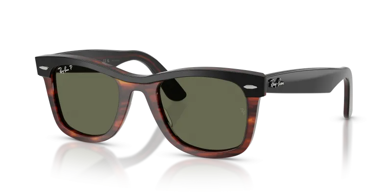 แว่นกันแดด Rayban Wayfarer RB2240F-144058 Black On Havana Polar Green แว่นกันแดด Rayban RB2240F-144058 มุมเฉียง สีดำพื้นฮาวานา สำหรับผู้ใช้ทุกเพศ