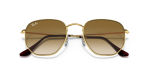แว่นกันแดด Rayban Hexagonal RB3548-001/51 Arista Light Brown Gradient แว่นกันแดด Rayban RB3548-001/51 close-up ด้านหน้า