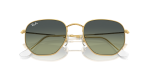 แว่นกันแดด Rayban Hexagonal RB3548-001/BH Arista Green Vintage แว่นกันแดด Rayban RB3548-001/BH close-up ด้านหน้า
