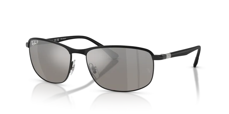 แว่นกันแดด Rayban Chromance RB3671CH-186/5J Black On Black Mirror Silver แว่นกันแดด Rayban RB3671CH-186/5J มุมเฉียง สีดำพื้นดำ สำหรับผู้ใช้ทุกเพศ