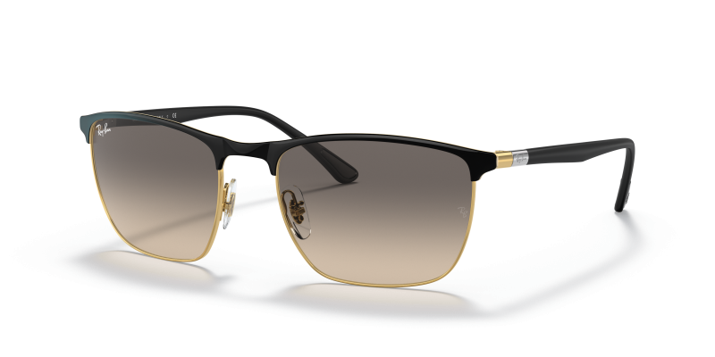 แว่นกันแดด Rayban RB3686-187/32 มุมเฉียง สีดำพื้นทอง สำหรับผู้ใช้ทุกเพศ