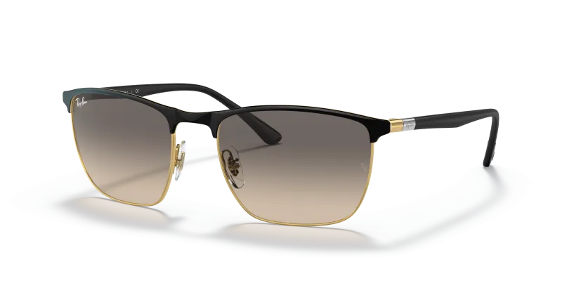 แว่นกันแดด Rayban RB3686-187/32 มุมเฉียง สีดำพื้นทอง สำหรับผู้ใช้ทุกเพศ