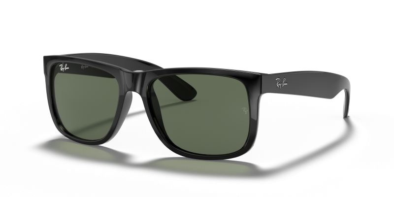 แว่นกันแดด Rayban Justin RB4165F-601/71 Black Green G-15 แว่นกันแดด Rayban RB4165F-601/71 มุมเฉียง สีดำ สำหรับผู้ชาย
