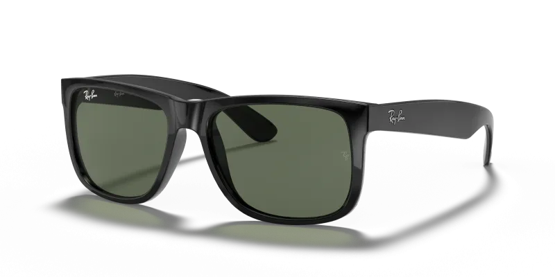 แว่นกันแดด Rayban Justin RB4165F-601/71 Black Green G-15 แว่นกันแดด Rayban RB4165F-601/71 มุมเฉียง สีดำ สำหรับผู้ชาย
