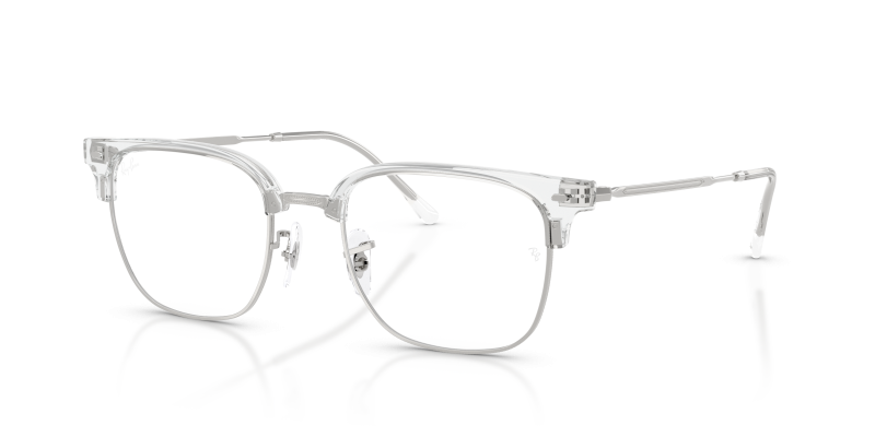 กรอบแว่นสายตา Rayban New Clubmaster RX7216F-2001 Transparent On Silver แว่นสายตา Rayban RX7216F-2001 มุมเฉียง โปร่งใสบนสีเงิน สำหรับผู้ใช้ทุกเพศ