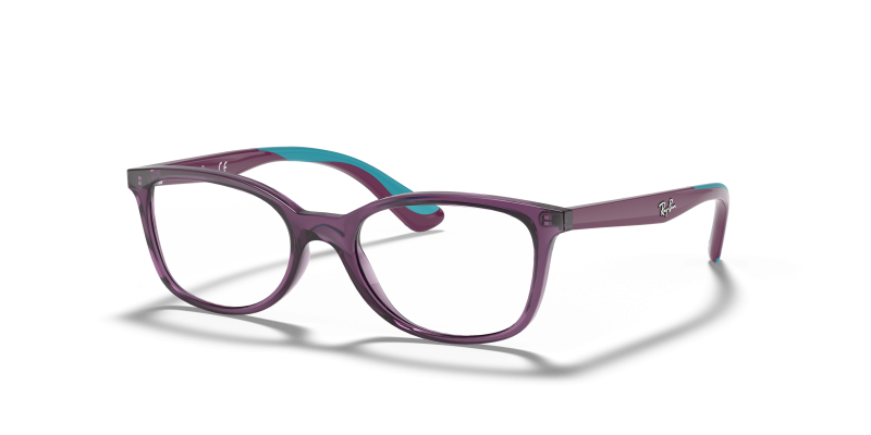 กรอบแว่นสายตา Rayban RY1586-3776 Transparent Violet แว่นสายตา Rayban RY1586-3776 มุมเฉียง สีม่วงโปร่งใส สำหรับเด็กทุกเพศ