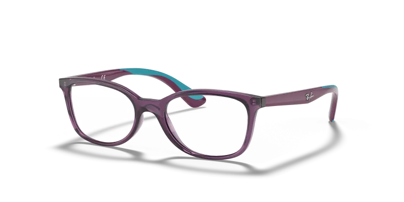กรอบแว่นสายตา Rayban RY1586-3776 Transparent Violet แว่นสายตา Rayban RY1586-3776 มุมเฉียง สีม่วงโปร่งใส สำหรับเด็กทุกเพศ