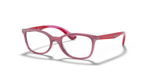แว่นสายตา Rayban RY1586-3777 มุมเฉียง สีแดงโปร่งใส สำหรับเด็กทุกเพศ