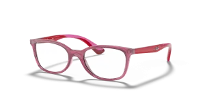 แว่นสายตา Rayban RY1586-3777 มุมเฉียง สีแดงโปร่งใส สำหรับเด็กทุกเพศ